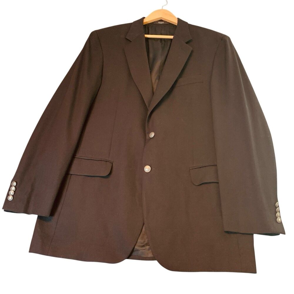 Stafford Executive Blazer 100% Wool Lana Mens 46L Black w/Gray Buttons
